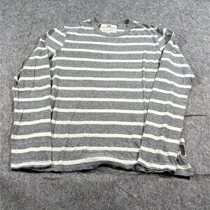 Roots Canada Men’s Gray White Striped Long Sleeve Crew T-Shirt Sweatshirt Sz M